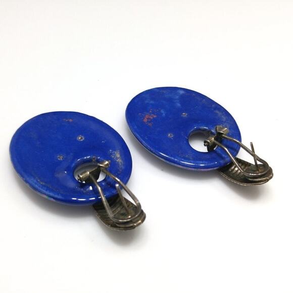 Distressed Vintage Blue Iridescent Drop Post Earrings, 2 1/4" - Picture 9 of 9
